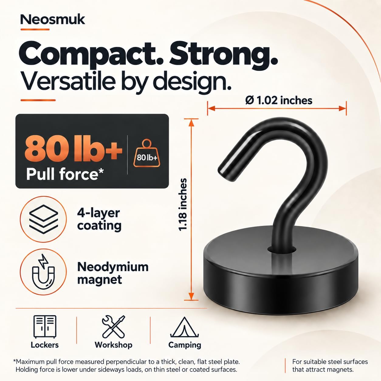 Detalle de Neosmuk NPM26X10US20240304black Magnetic Hooks, Black Steel, 10-Pack