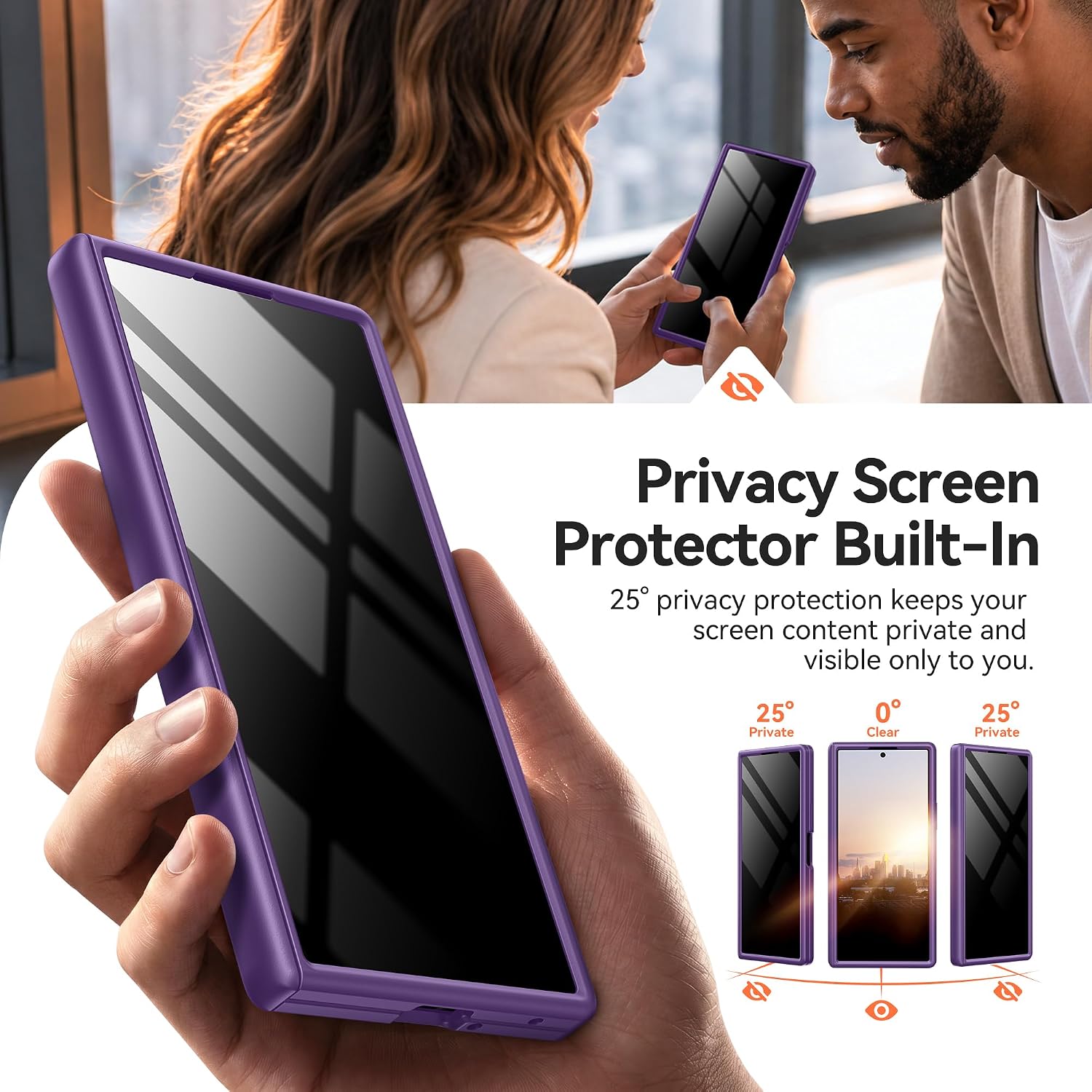Detalle de BERFY Z Fold 7 Case with Privacy Screen Protector, Hidden Kickstand & MagSafe Compatibility (Purple)