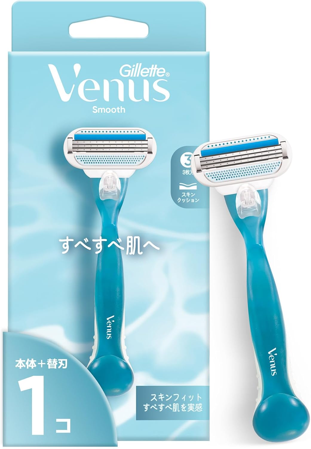 Detalle de Gillette Venus スムース 女性用カミソリ 本体・替刃1個付き、潤滑スムーサー搭載