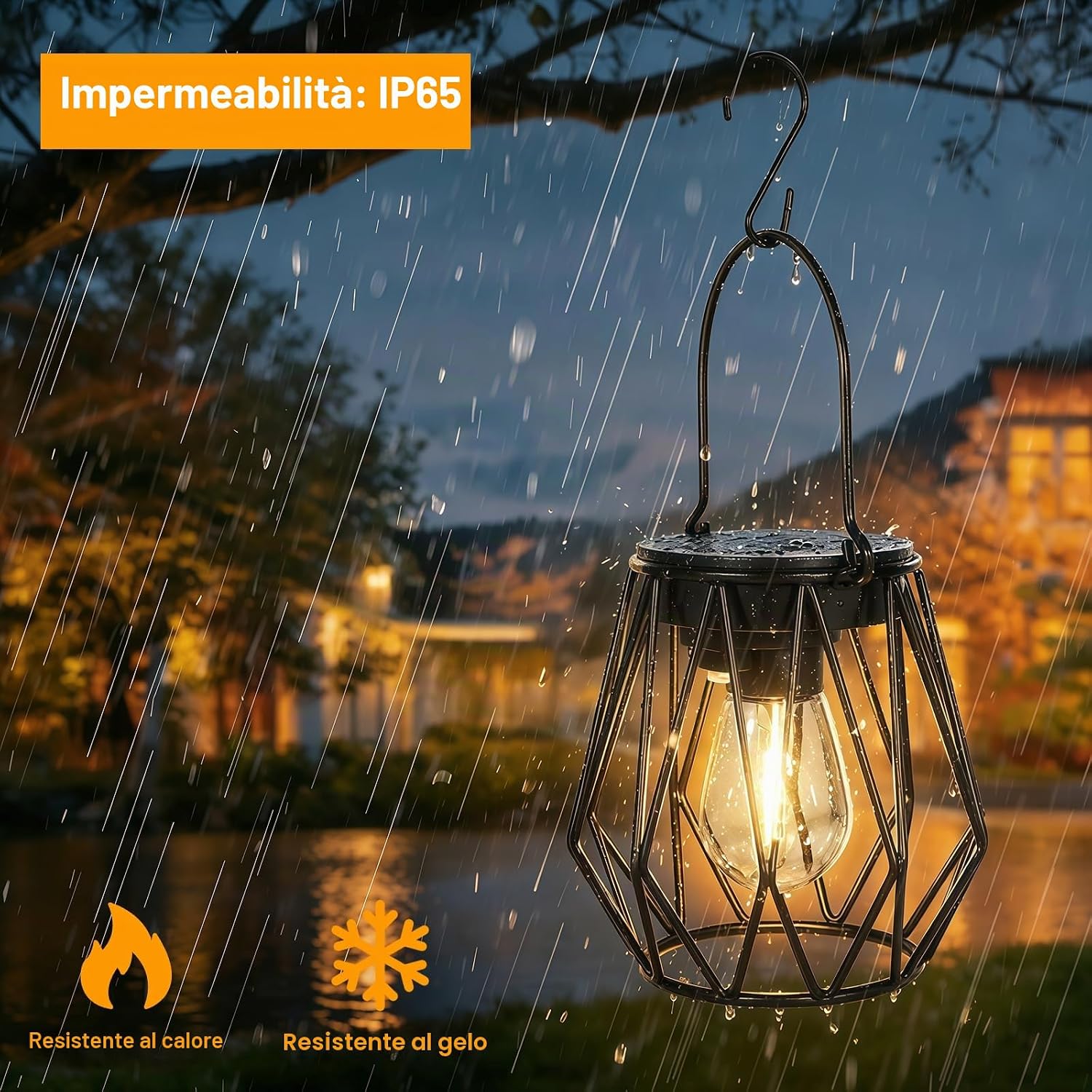 Detalle 2 de Dehobo Lanterne Solari da Esterno 2 Pezzi – Lampade solari IP65 in metallo con LED 2700K per giardino, campeggio e decorazioni