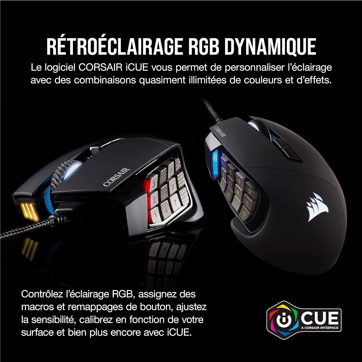 Detalle 2 de Corsair Scimitar RGB Elite : Souris filaire MOBA/MMO 17 boutons programmables