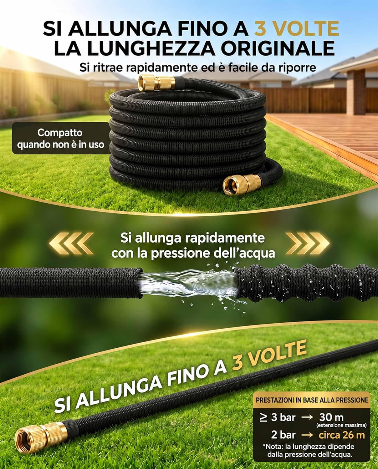 Thumbnail 1 de XIBALOM Tubo da Giardino Estensibile 15 m con 8 Funzioni e Pistola Acqua – Adattatore Universale