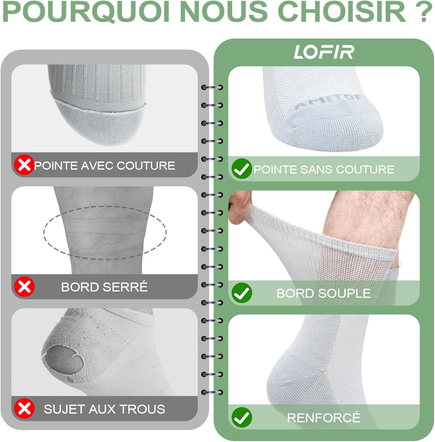 Thumbnail 5 de LOFIR Chaussettes Diabétiques sans couture Extra Larges 39-50 – Bambou, Sans Élastique et Antidéformation