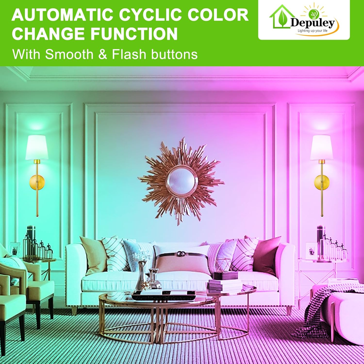Detalle de Depuley Battery Operated Wall Sconce Set of 2 with Remote | Wireless, Rechargeable 10000mAh, 12 RGB Colors, 3000K-6500K dimmable