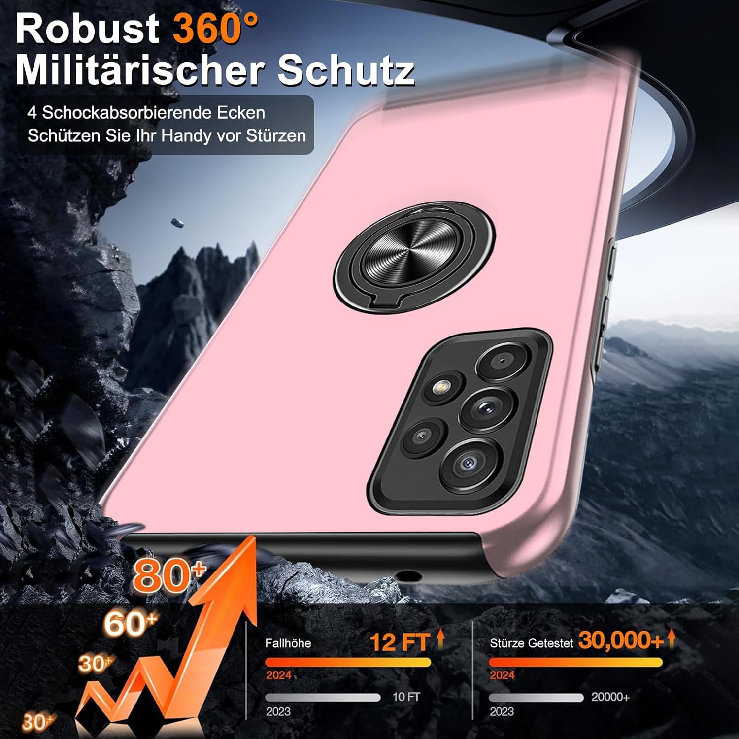 Thumbnail 1 de Vaki Handyhülle für Samsung Galaxy A53 5G mit 360° Magnet-Ringständer & Displayschutzfolie (Rosa)