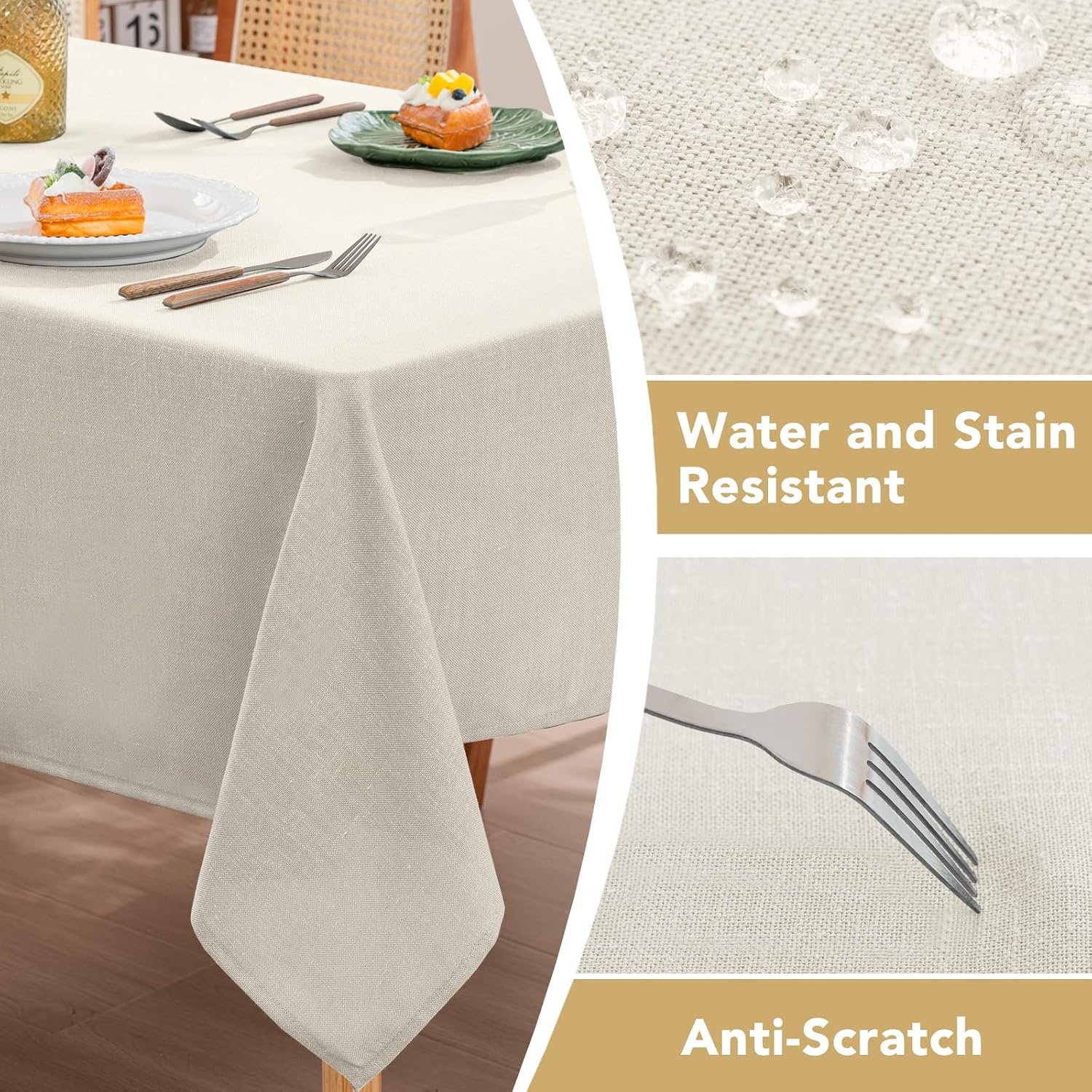 Detalle de H.VERSAILTEX Linen Table Cloths Rectangle 60 x 120 Inch – Premium, Waterproof Linen Table Cover