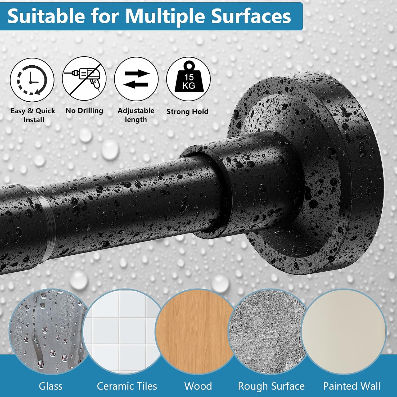 Detalle de WELDUN Extendable Shower Curtain Rod 48–190 cm