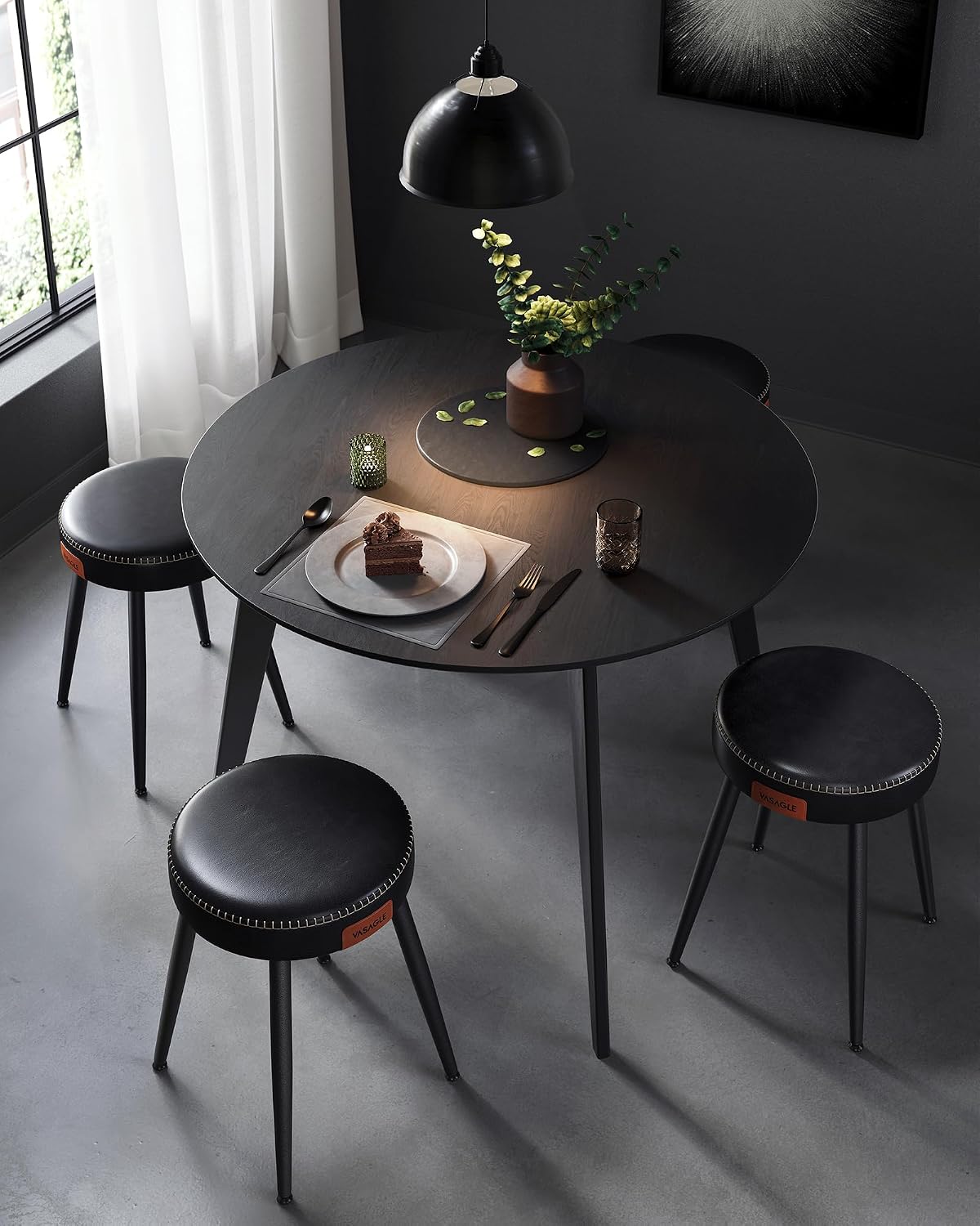Detalle de VASAGLE EKHO LDC170B02 ronde eetkamerstoelen, set van 2 met PU-bekleding