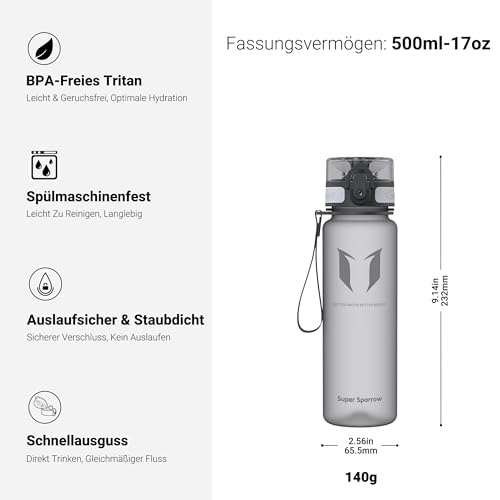 Detalle de Sparrow Trinkflasche Kinder 500 ml – BPA-frei, Tritan, 1-Klick
