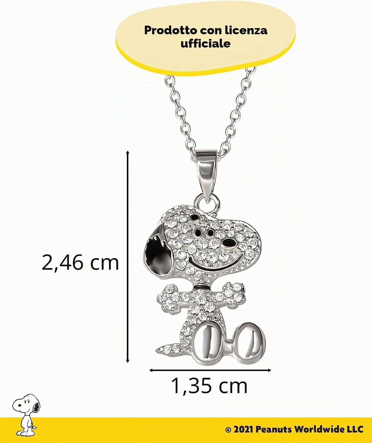 Detalle 2 de Peanuts Collana Snoopy donna con licenza ufficiale – collana placcata argento 45 cm con ciondolo Snoopy 3D