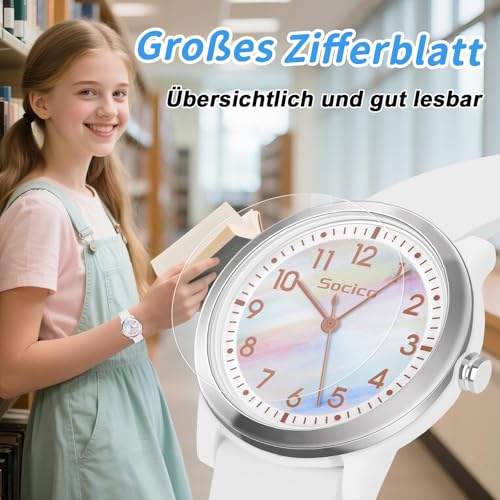 Thumbnail 2 de SOCICO Kinderuhr Analog Rainbow Weiß – Wasserdicht bis 50 m, Quarz, leicht ablesbar