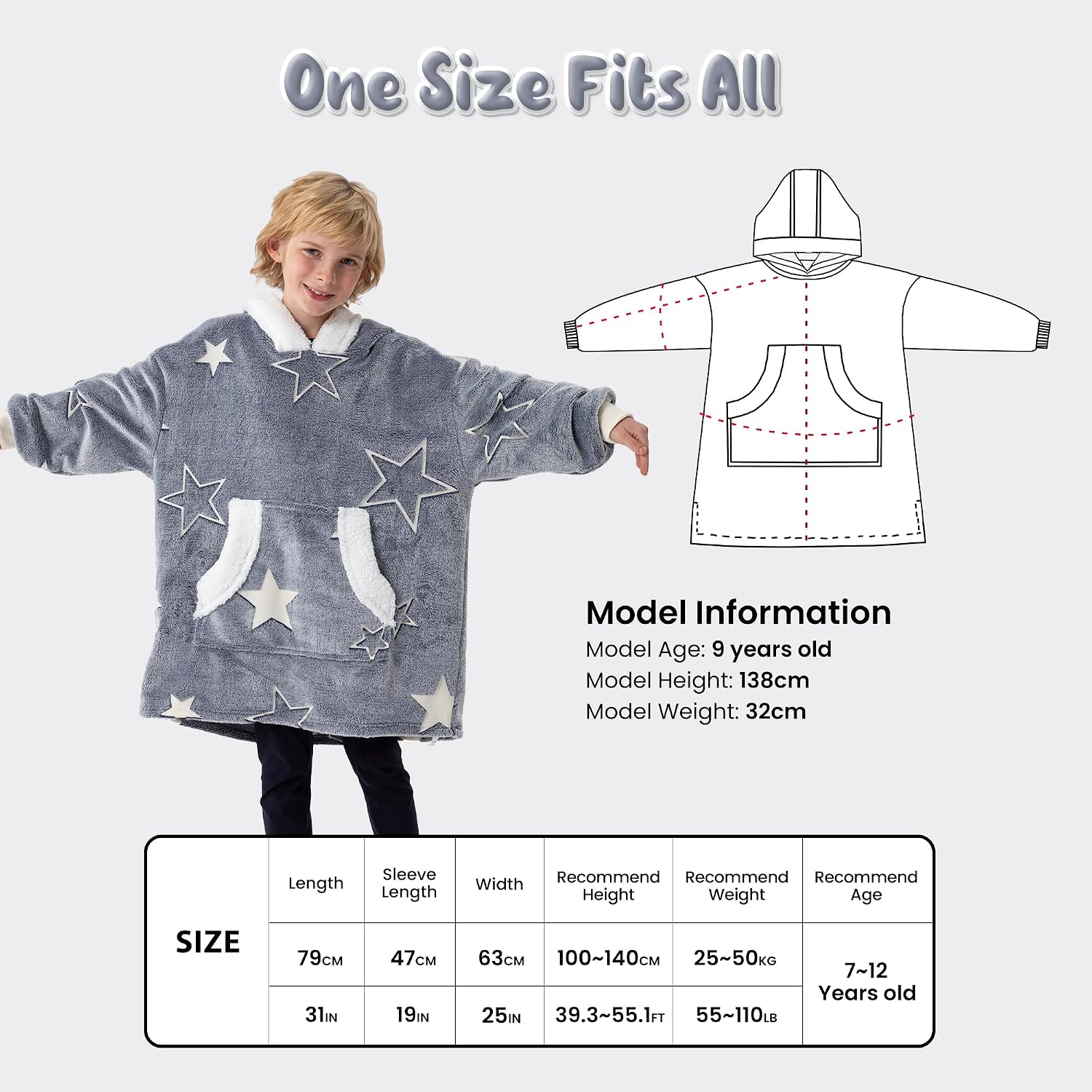 Detalle 2 de Winthome SP-FLR-2025530 Kids Wearable Blanket Hoodie, Flannel, OEKO-TEX