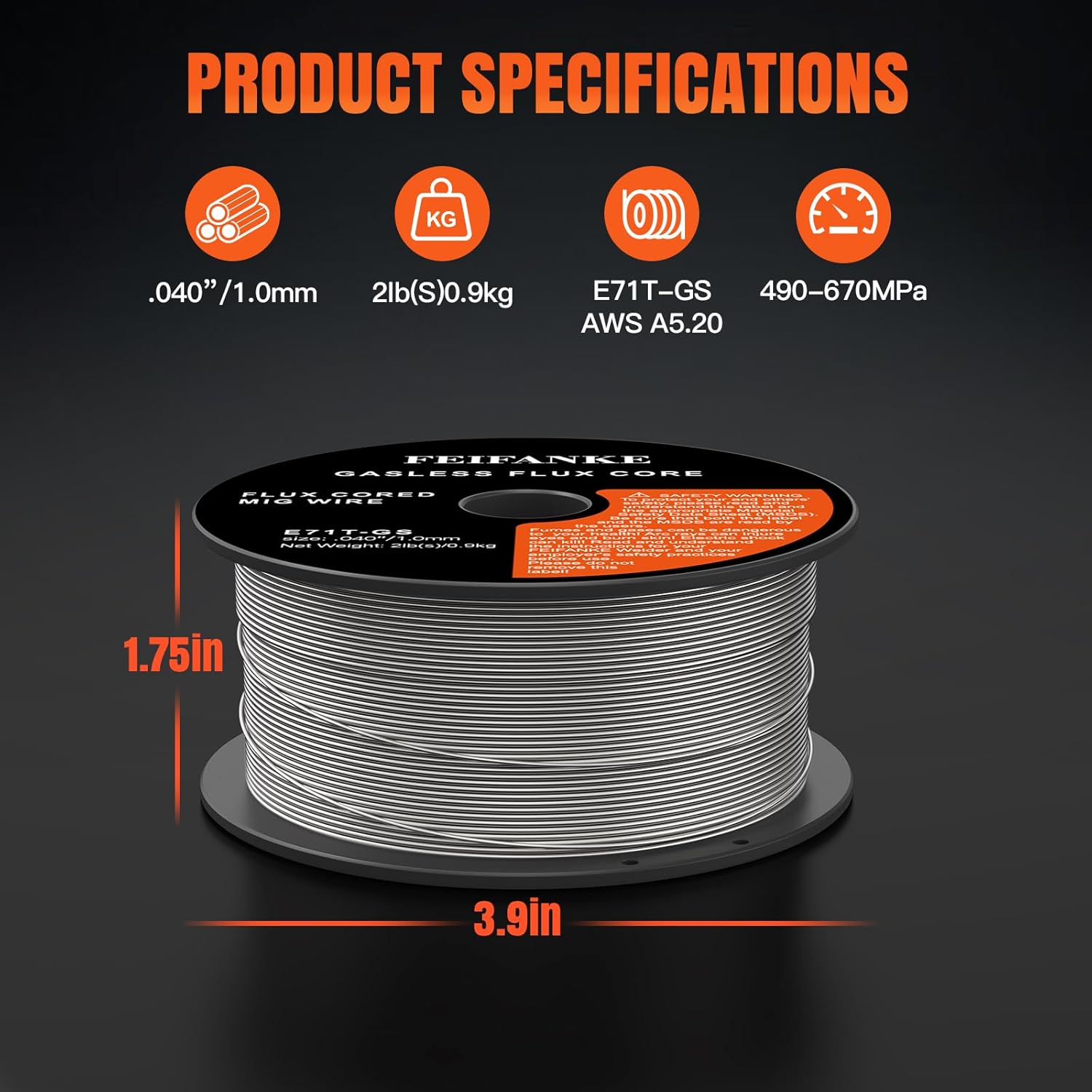 Detalle de FEIFANKE Flux Core Wire E71T-GS MIG welding wire (1.0mm / .040) – 2 x 1KG gasless wire