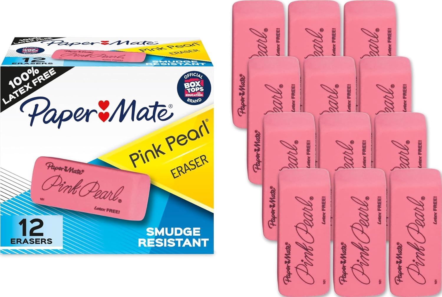 Detalle de Paper Mate Pink Pearl Erasers (12 Count) – Latex-Free, Smudge-Resistant