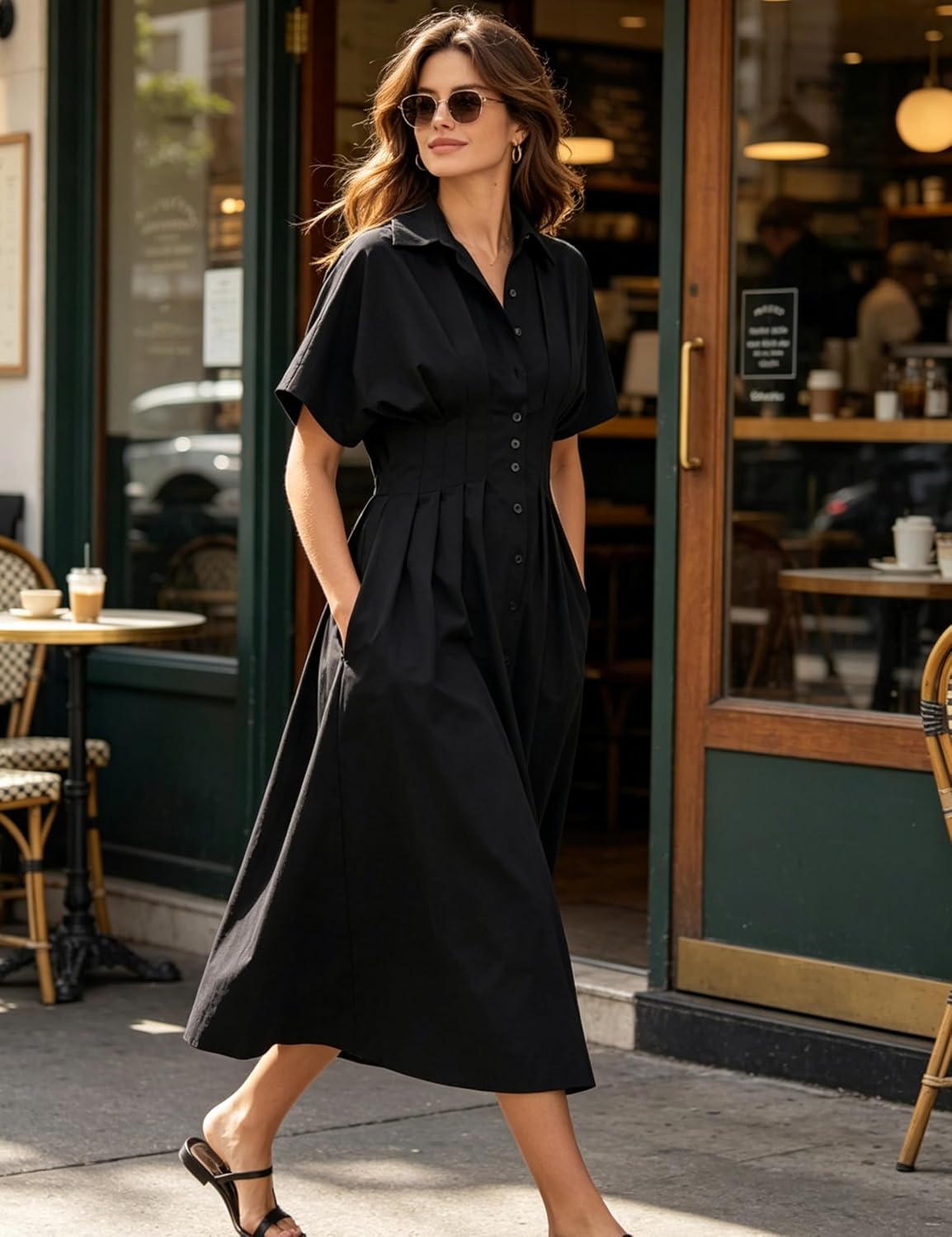 Thumbnail 5 de Yeokou Shirt Dress for Women: Summer Casual Pleated Maxi with Pockets
