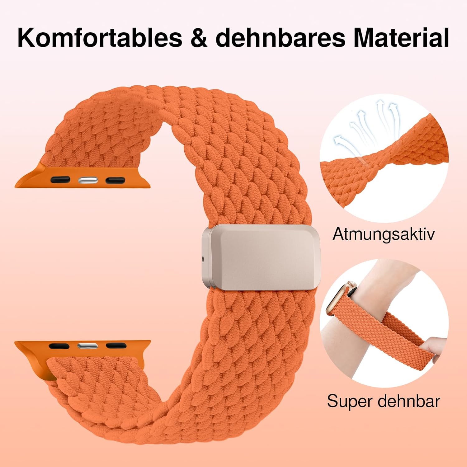 Thumbnail 3 de Braided Nylon Magnetic Snap Strap for Apple Watch (38mm–49mm) – Braided Elastic Loop for Series 1 to 11 & SE