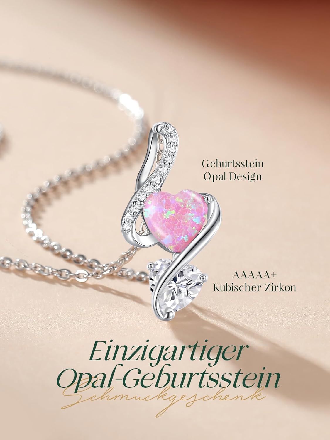 Thumbnail 2 de LOUISA SECRET Frauen Opal Halskette Infinity Double-Heart – 925er Sterling Silber, verstellbare Kette