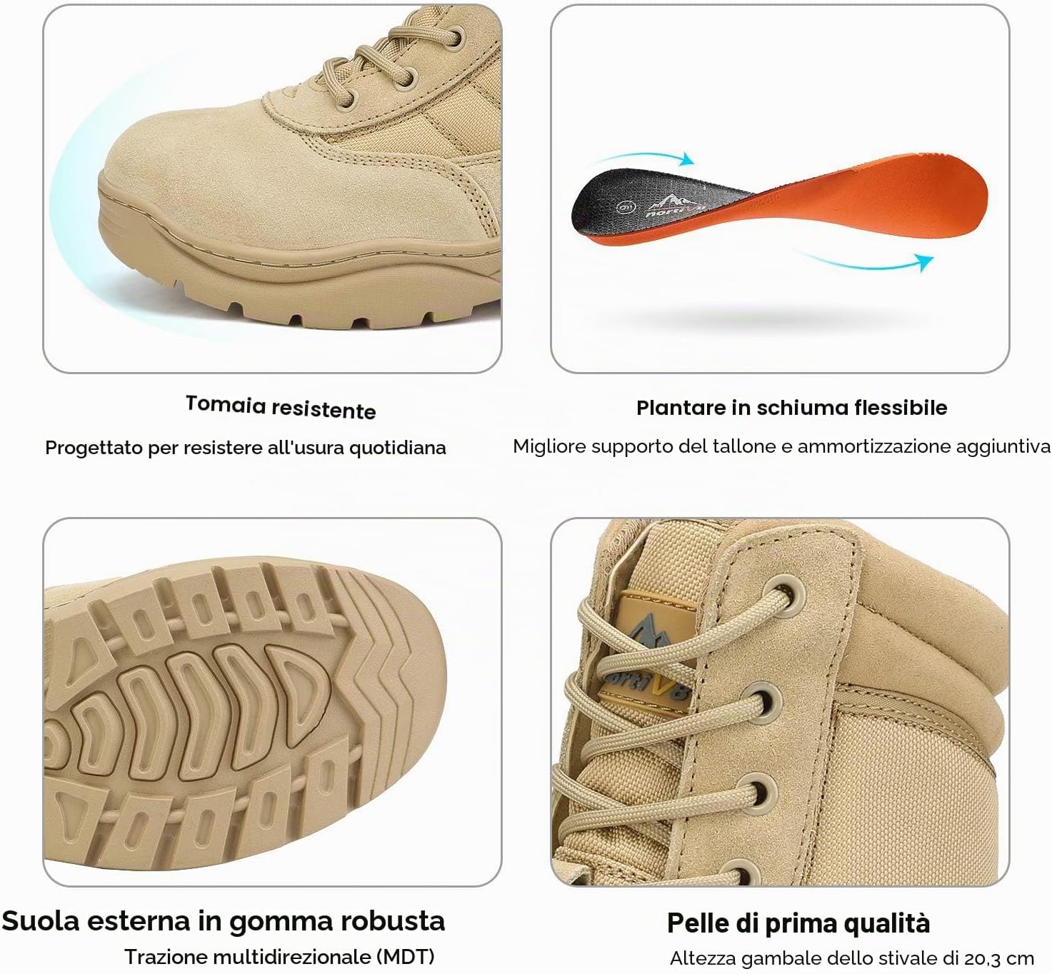 Thumbnail 6 de NORTIV 8 Stivali da Lavoro Tattici Militari da Uomo in Pelle con Zip Laterale
