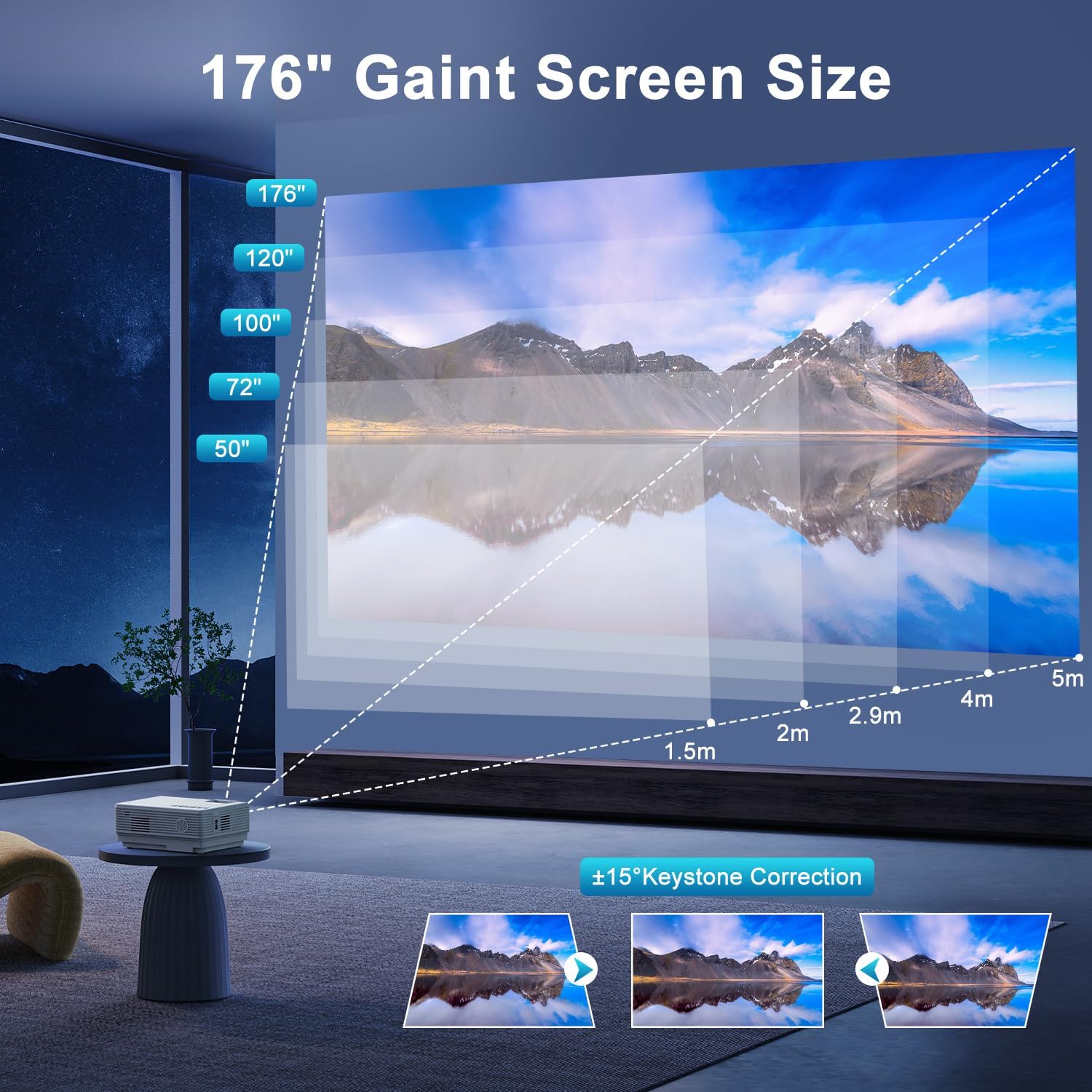 Detalle de GKLPO Mini Projector with 80-Inch Screen, 50% Zoom and Bluetooth 5.2
