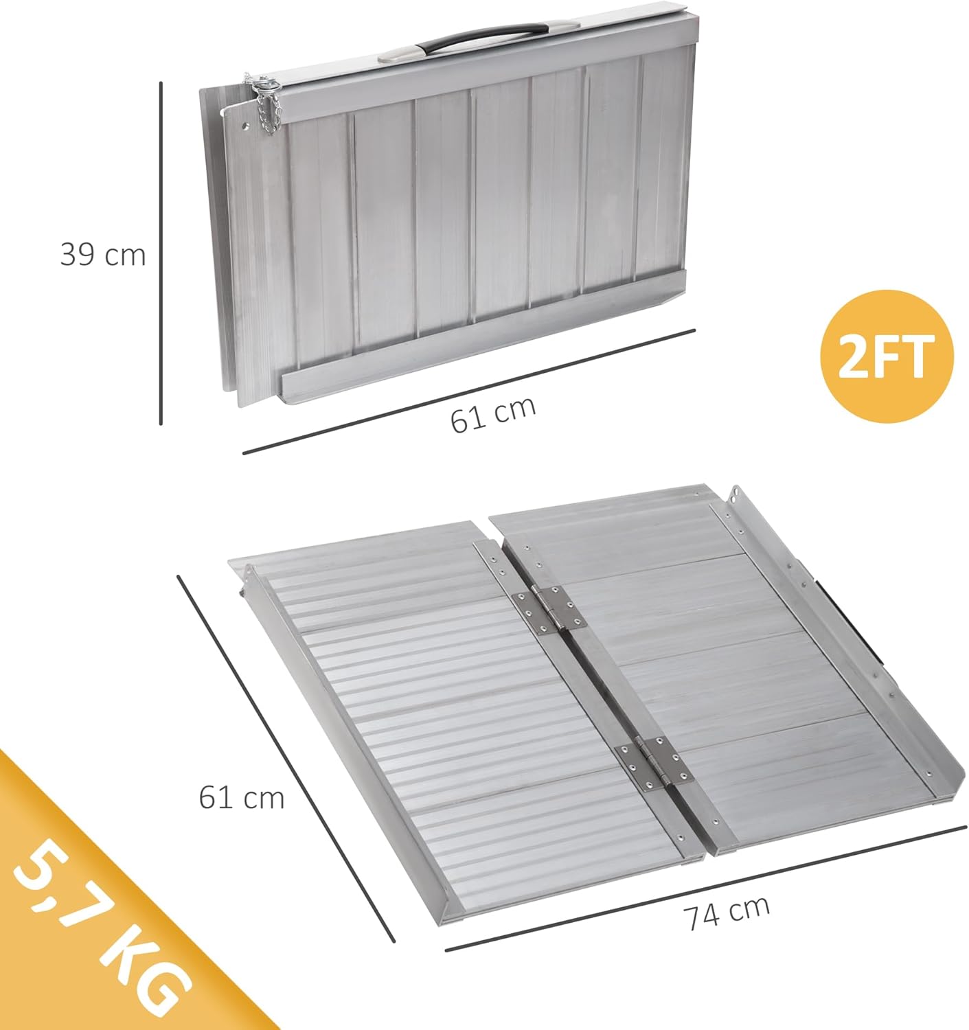 Thumbnail 2 de HOMCOM Rampe d’accès pliable en aluminium pour fauteuil roulant, 61 x 74 cm, charge max. 270 kg