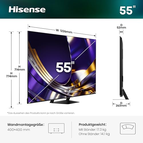 Detalle de Hisense 55U7DS PRO Fernseher 55 Zoll – 4K UHD, Hi-QLED Mini LED Pro