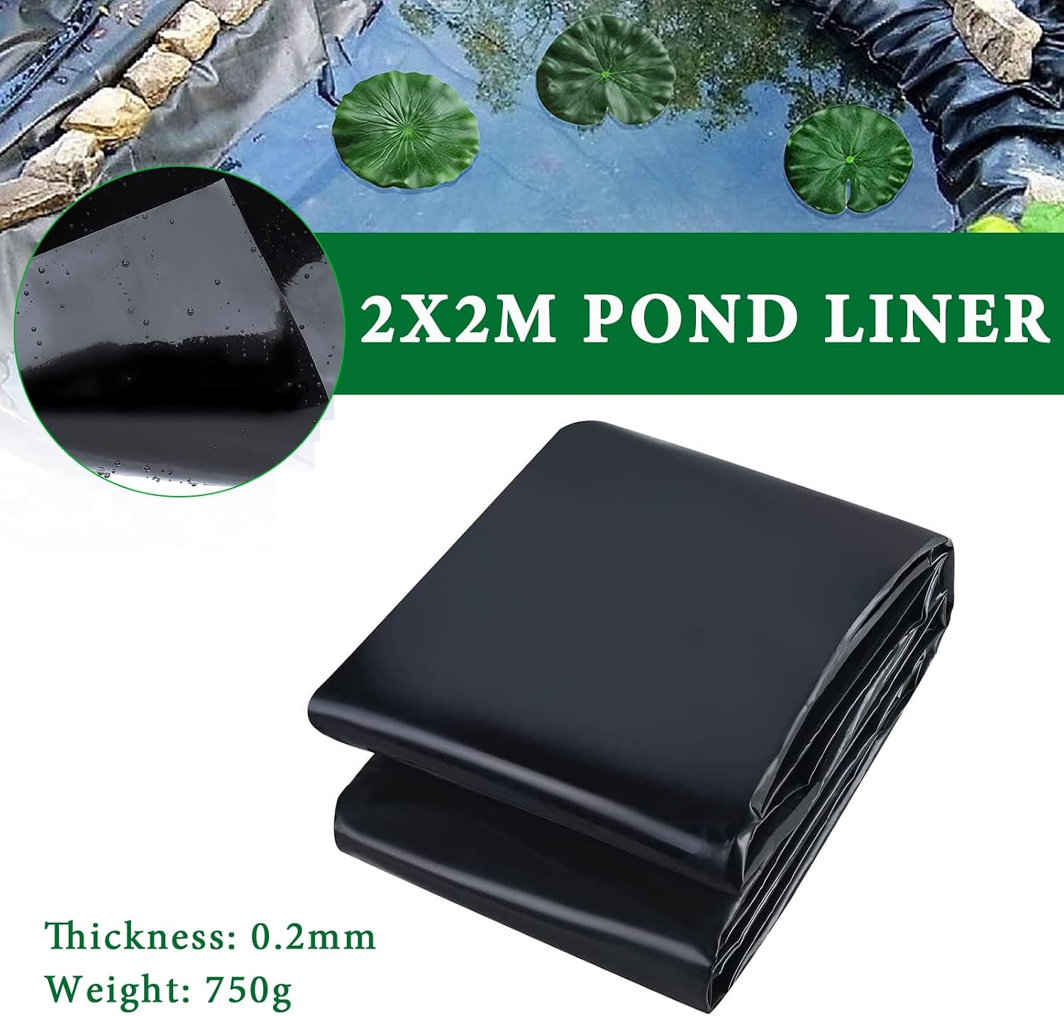 Thumbnail 1 de CYH Pond Liner 2m x 2m Black heavy-duty underlay (HDPE) for fish ponds