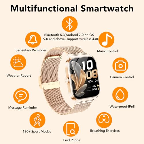Thumbnail 7 de CASCHO Smartwatch Mujer Elegante 1.85" HD con Llamadas Bluetooth, IA y 2 Correas (Oro Rosa)