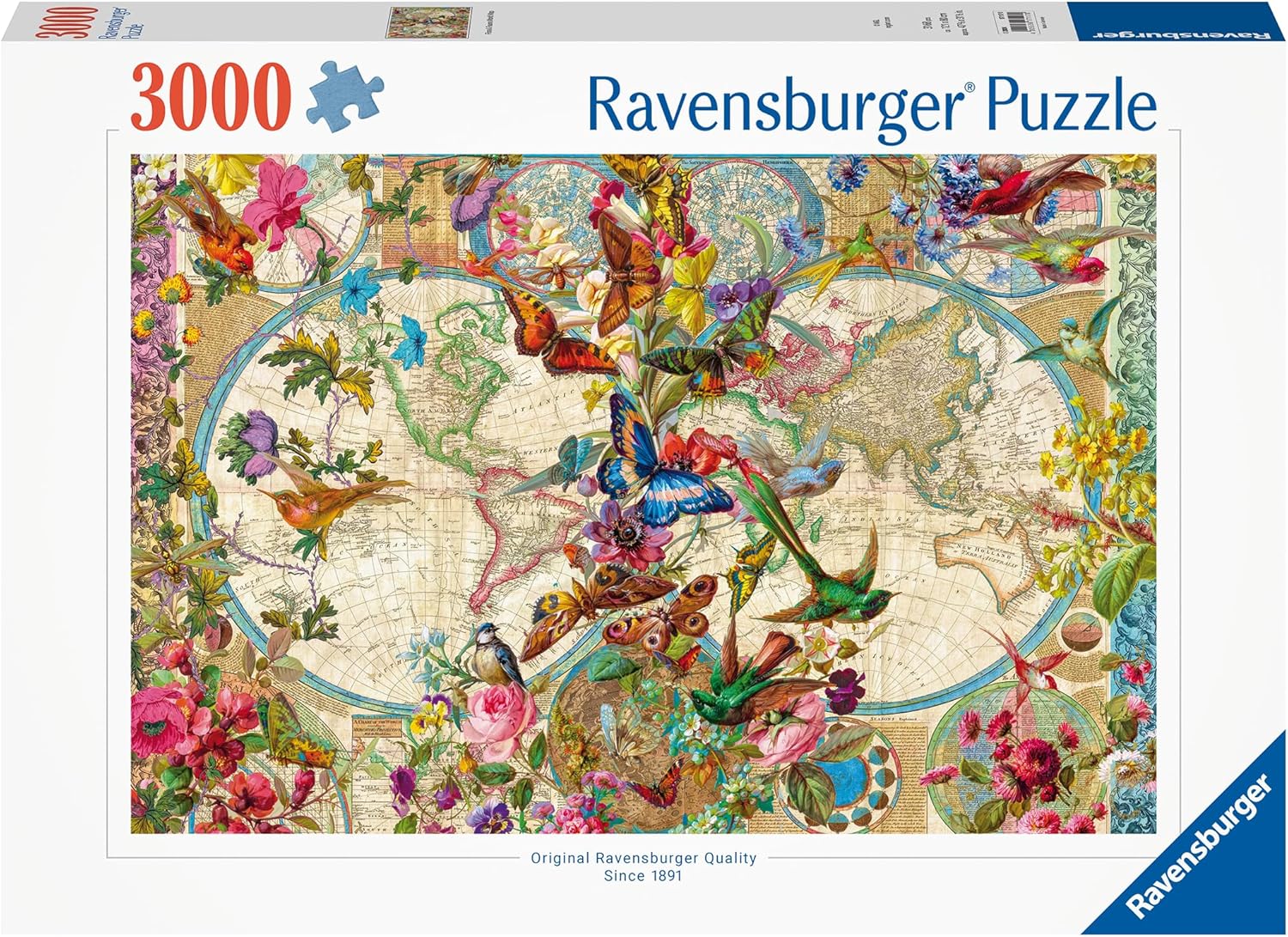 Thumbnail 1 de Ravensburger Puzzle 17117 Weltkarte mit Schmetterlingen – 3000 Teile, 121 x 80 cm