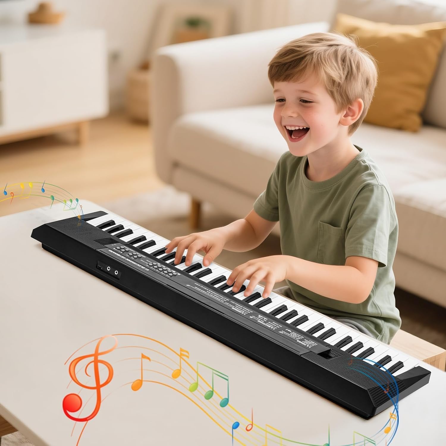 Detalle de Bambini Tastiera Pianoforte Giocattolo Pianola con Microfono - 61 Tasti Portatile, Nero