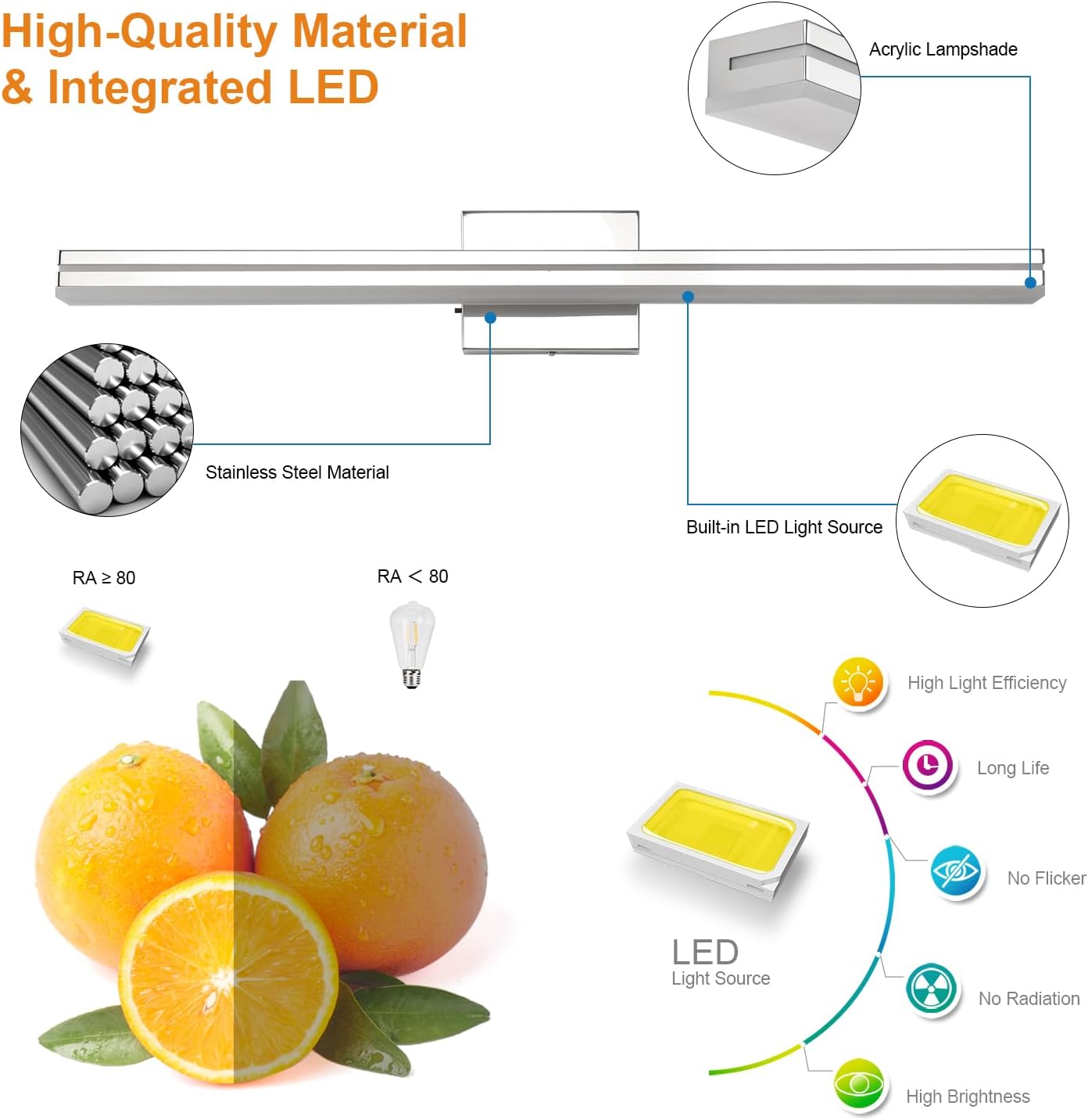Detalle 2 de SineRise c73d3d5f-c3bb-4dd1-b35f-22a3c5066878 32-Inch LED Vanity Light, Chrome