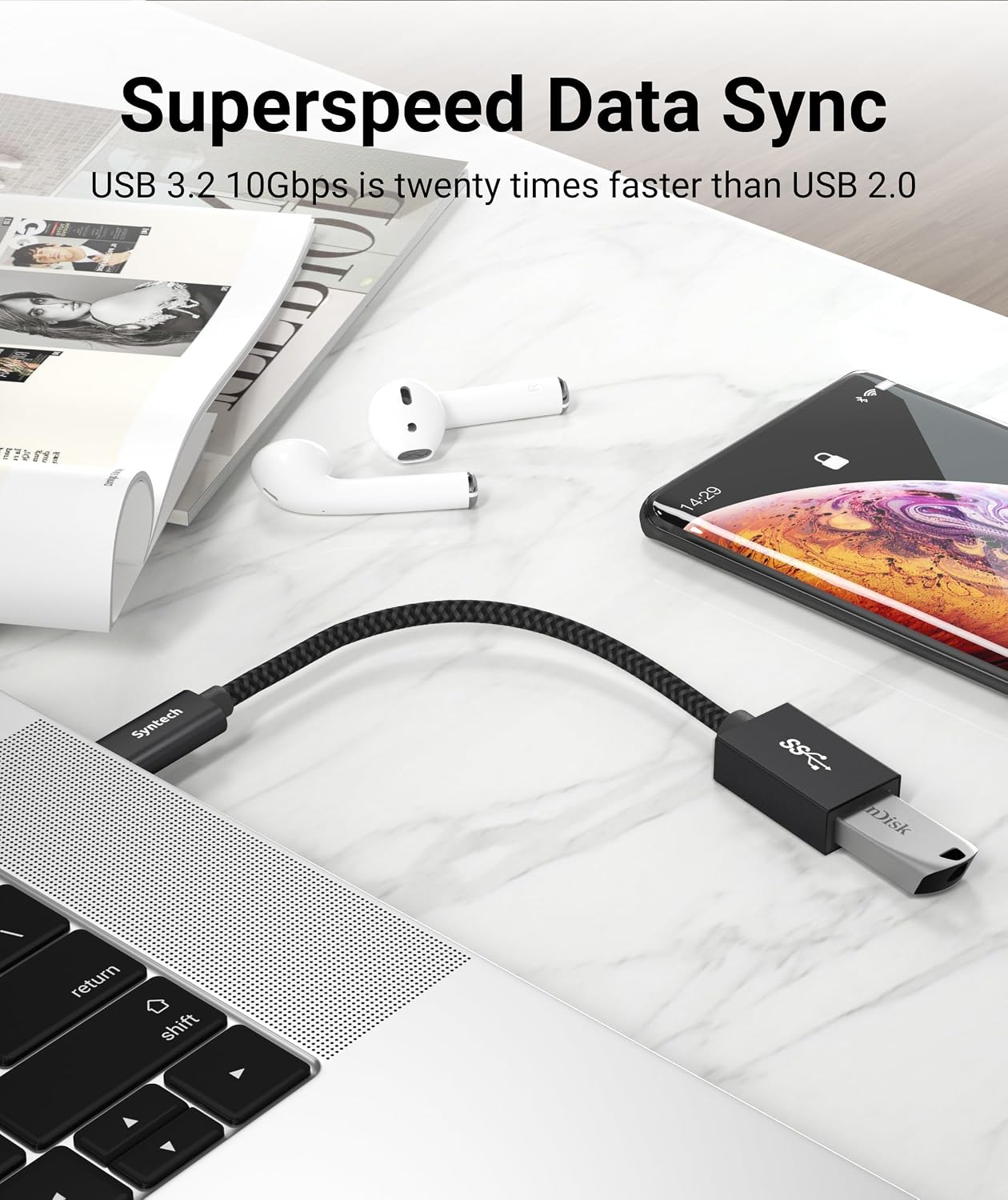 Detalle de Syntech lot de 2 adaptateurs USB-C vers USB 3.0 (10 Gbps) avec OTG, noir