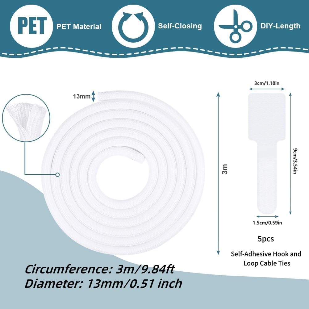 Detalle 2 de Adiwo Cavo con chiusura automatica 13 mm x 3 m – gestione ingombrante dei cavi, bianco