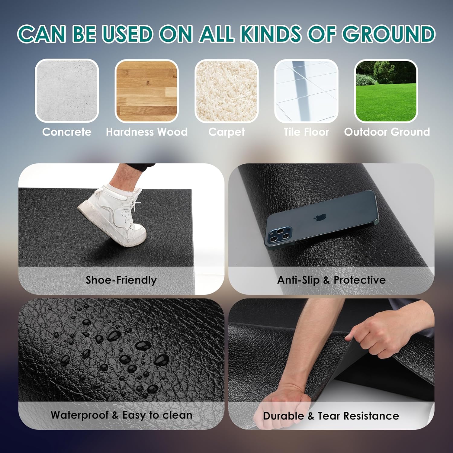 Detalle 2 de BesWin Large Exercise Mat, 8' x 4' PVC, Non-Slip and Shoe-Friendly