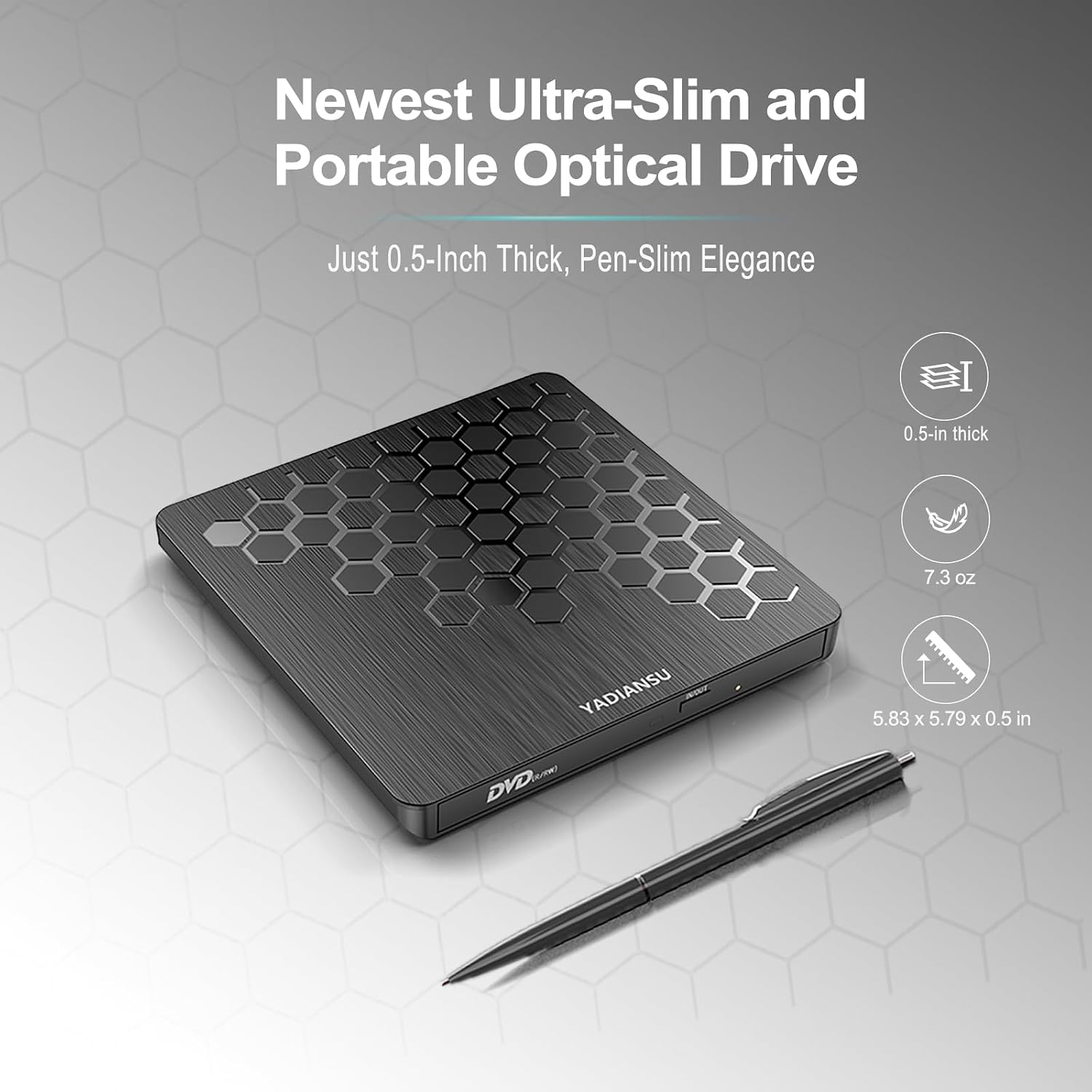 Thumbnail 1 de YADIANSU External CD/DVD Drive: Slim, USB 3.0 & Type-C Portable Reader/Writer
