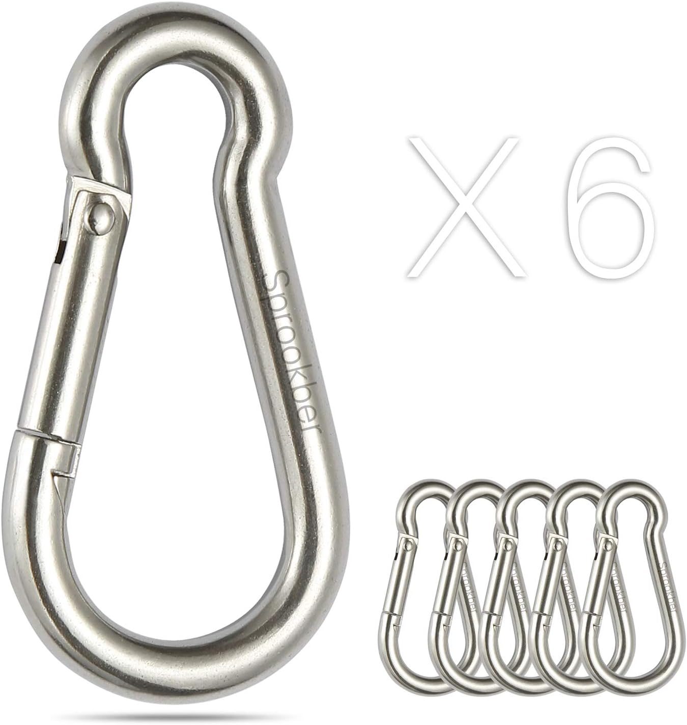 Thumbnail 6 de Sprookber 2.25 inch Stainless Steel Spring Snap Hook Carabiner Set — 6-Pack (304 Stainless)