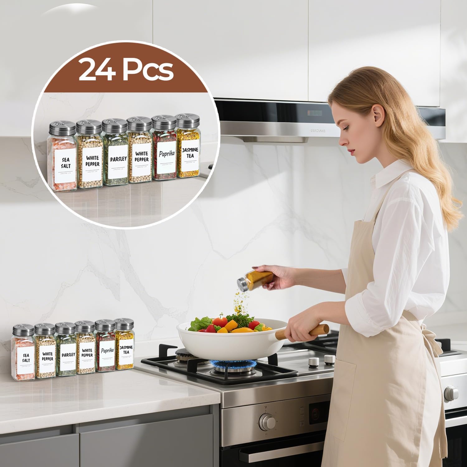 Thumbnail 6 de ComSaf Glass Spice Jars with Shaker Lids – 24 Pack, 4 oz Square Jar Set
