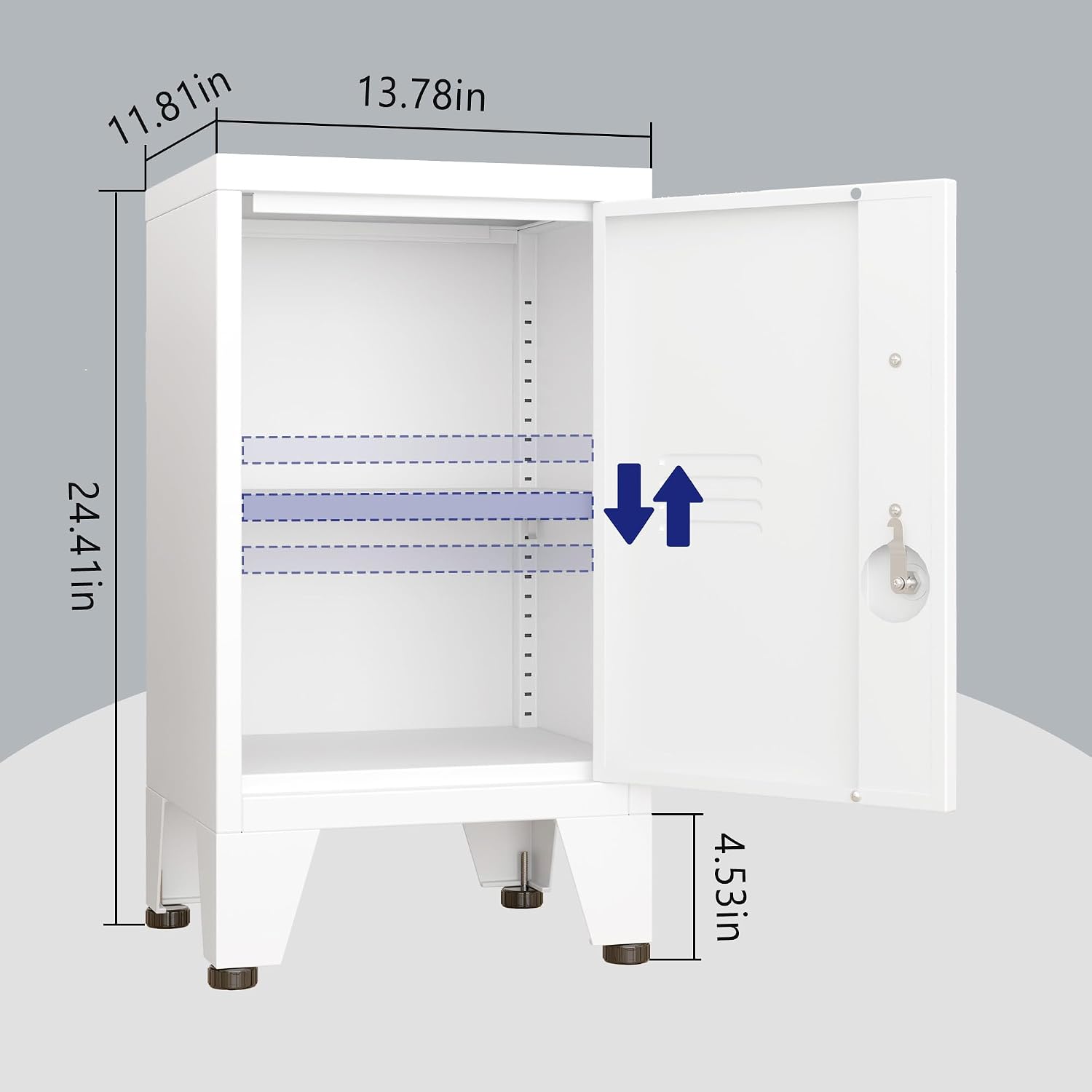 Detalle de PAOFIN Small Cabinet-White Metal Storage Cabinet, Lockable with Adjustable Shelf