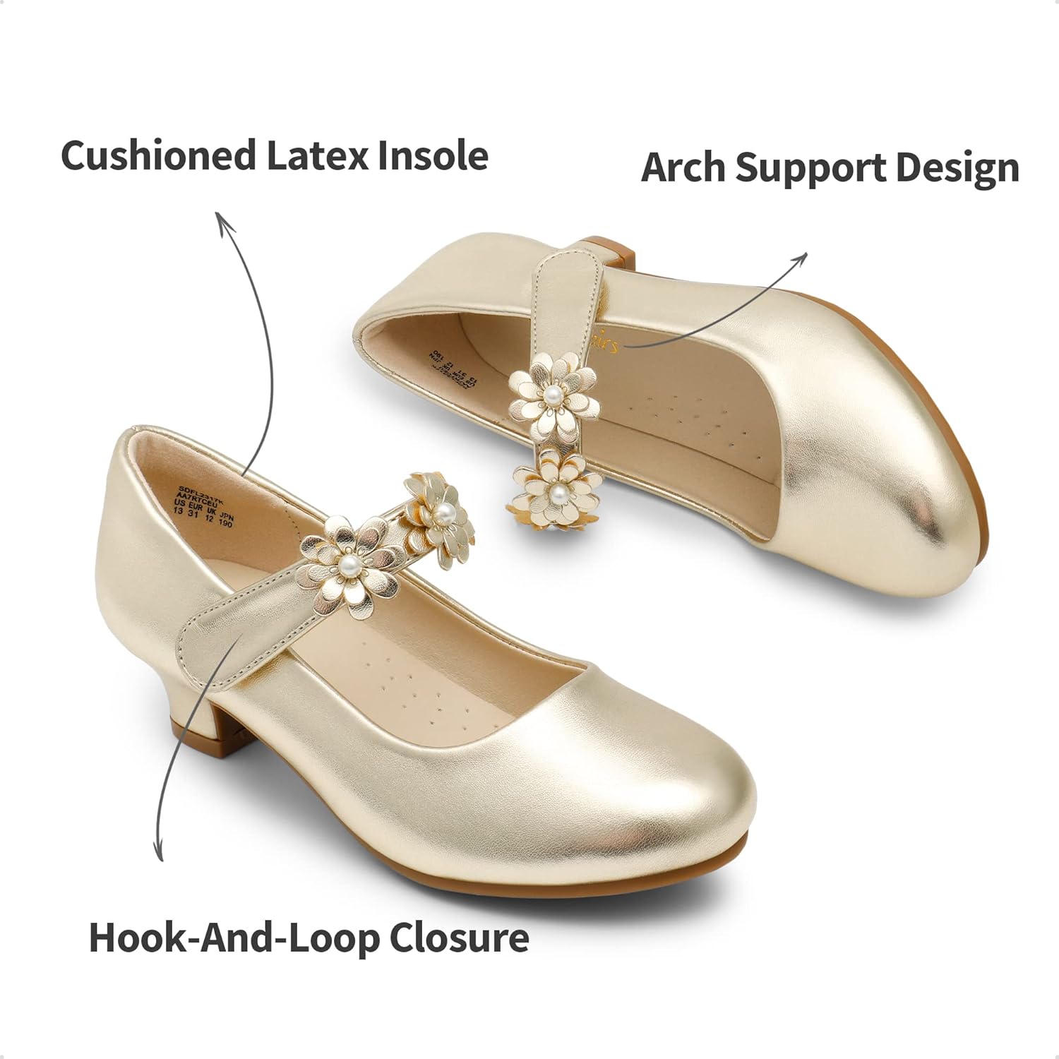 Detalle de DREAM PAIRS Chaussures Princesse Fille à Paillettes avec Talon Bloc – Escarpins Enfant pour Fête