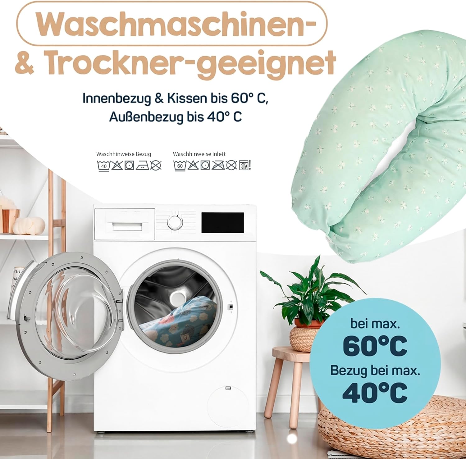 Detalle 2 de Baby's Stillkissen XXL – Geprüftes Schwangerschaftskissen, 190 cm