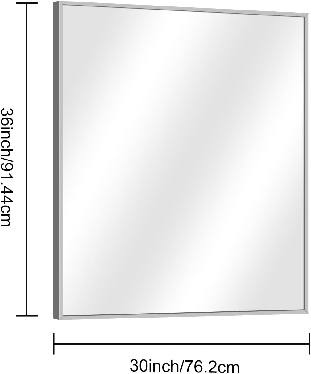 Thumbnail 4 de DESBING 30" x 30" Bathroom Mirror (Silver Metal Frame, Tempered Glass) — Wall-Mount Rectangle Corner Mirror