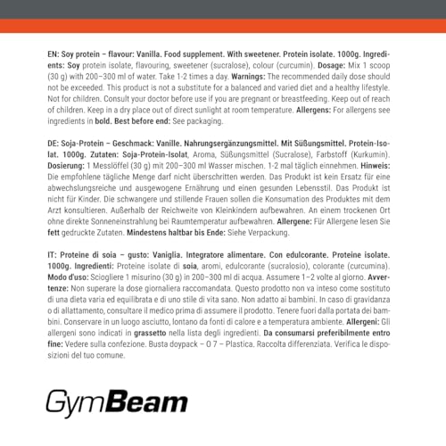 Thumbnail 7 de GymBeam Proteine Isolate della Soia – Polvere Vegane (1000 g, Vaniglia) per crescita muscolare