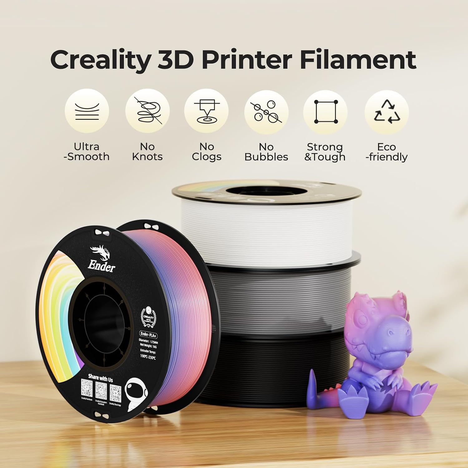 Thumbnail 1 de Creality Regenbogen PLA Filament 1,75 mm, 1 kg Spule – Hochwertiges PLA+ Rainbow für K1, K2, K1C