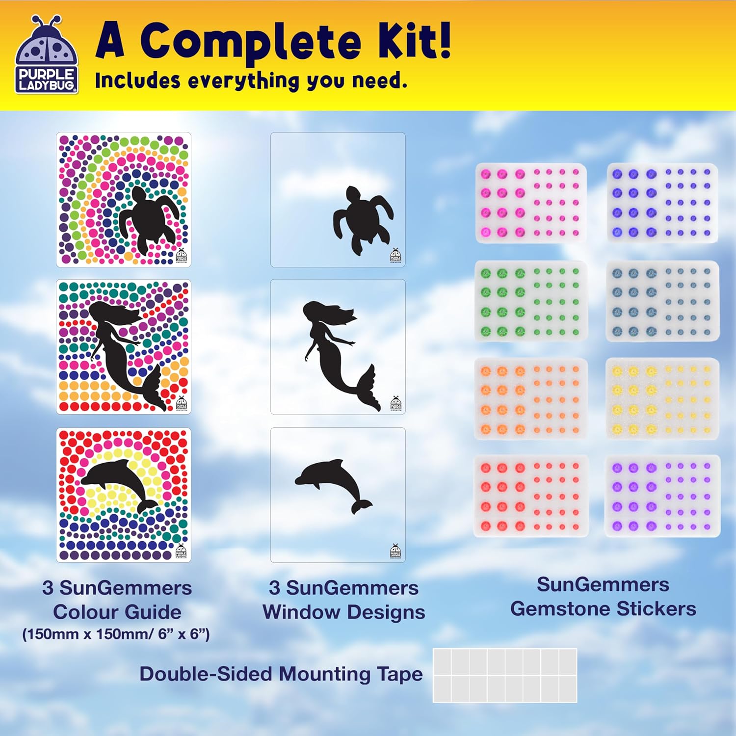 Thumbnail 3 de Purple Ladybug SunGemmers Suncatcher Craft Sets for Girls (Dolphin, Mermaid & Turtle)