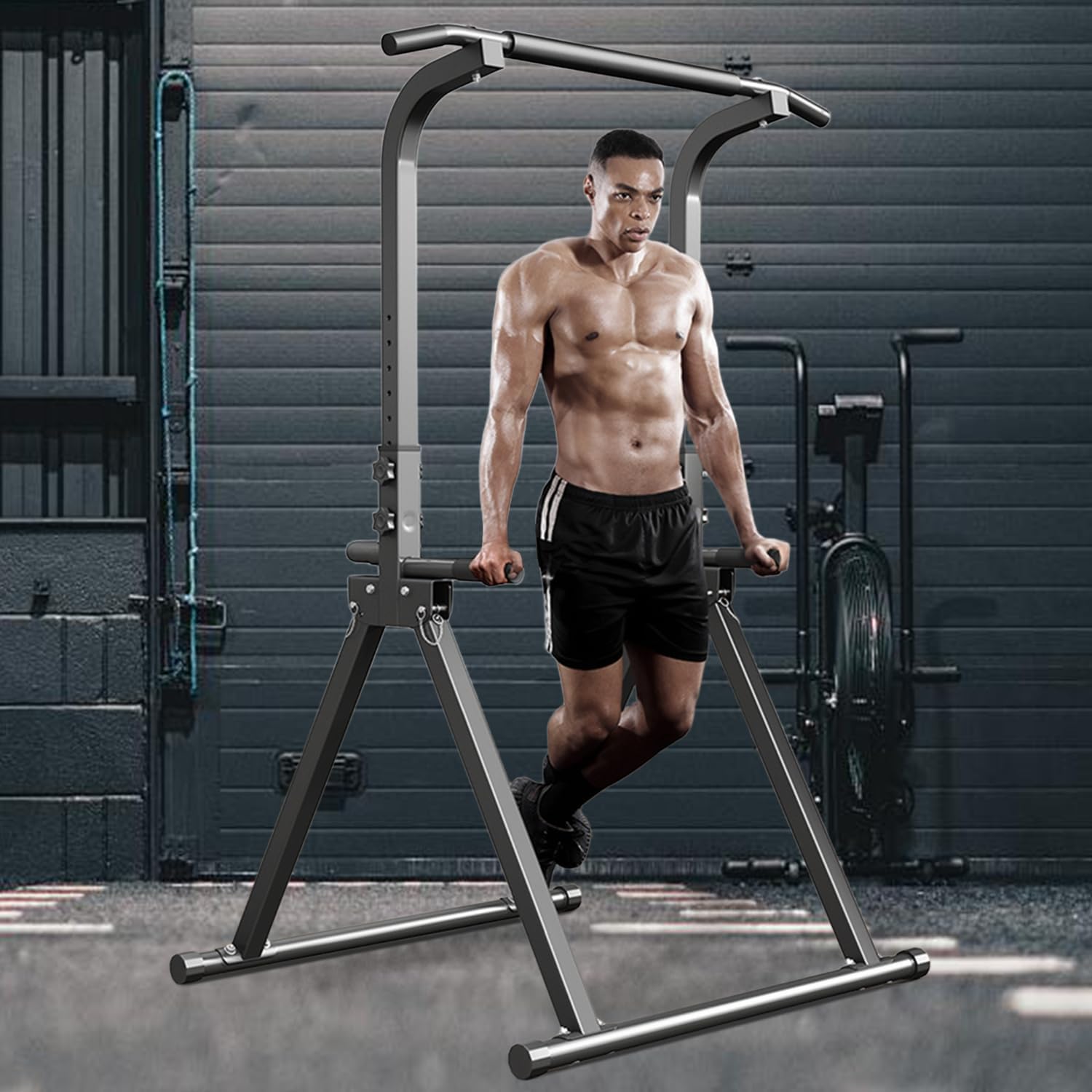 Detalle 2 de YYJO Foldable Power Tower Pull-Up and Dip Station, Adjustable Height, 350 lb Capacity