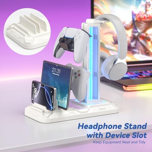 Detalle 2 de KDD Soporte de Auriculares Gaming con Puertos USB-C y Iluminación LED (Blanco)