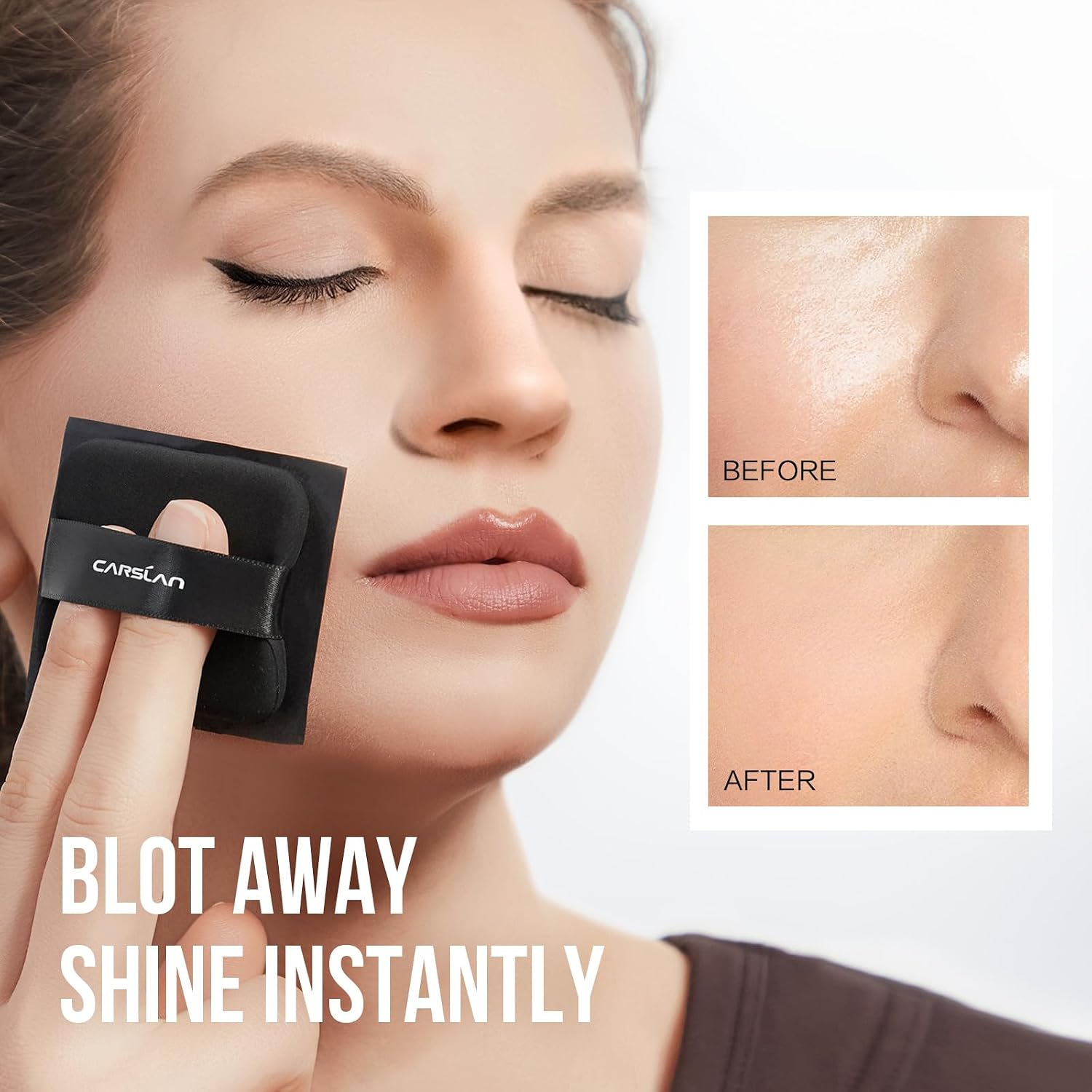 Detalle 2 de CARSLAN Makeup Blotting Paper with Powder: Portable Matte Solution for Oily & Combination Skin