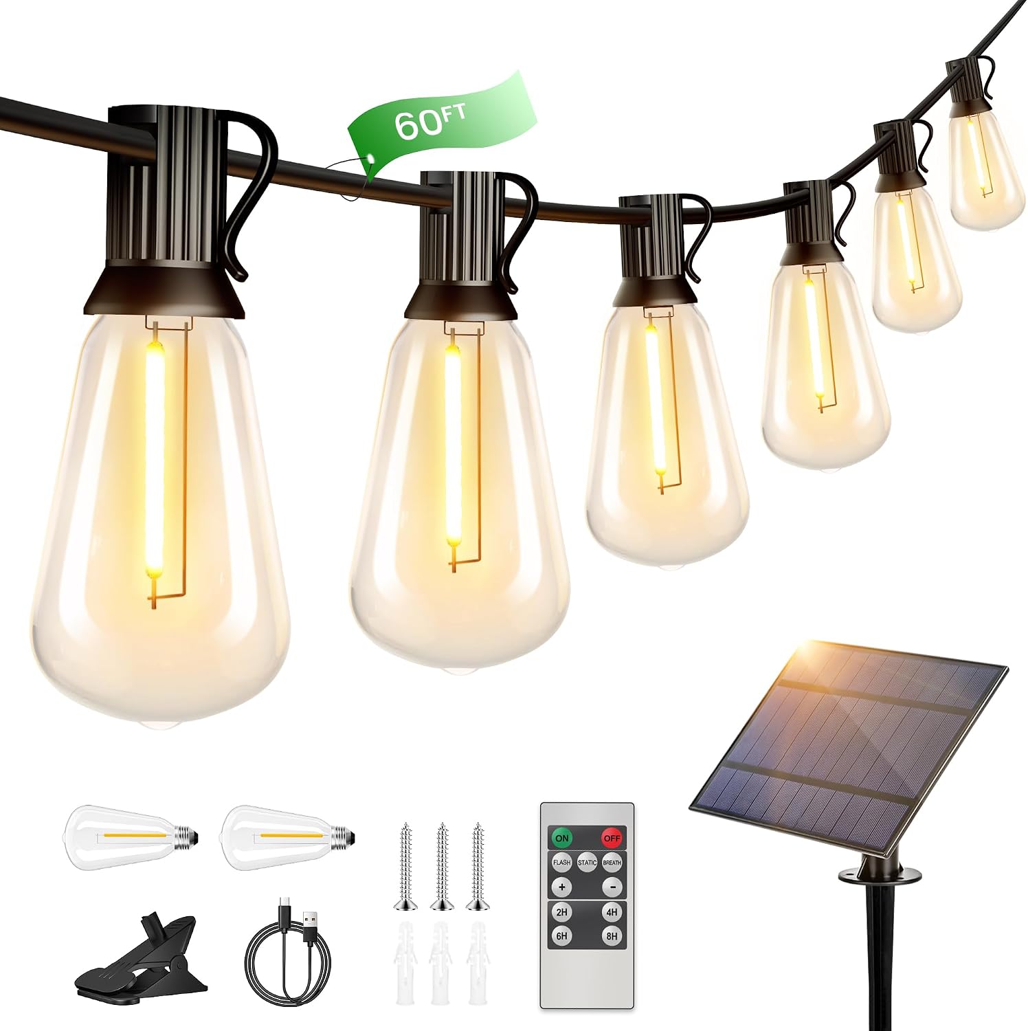 Detalle de Torkase GLS-20J2P solcellsljusslinga ST38, 18 m, 2 200 K och IP65
