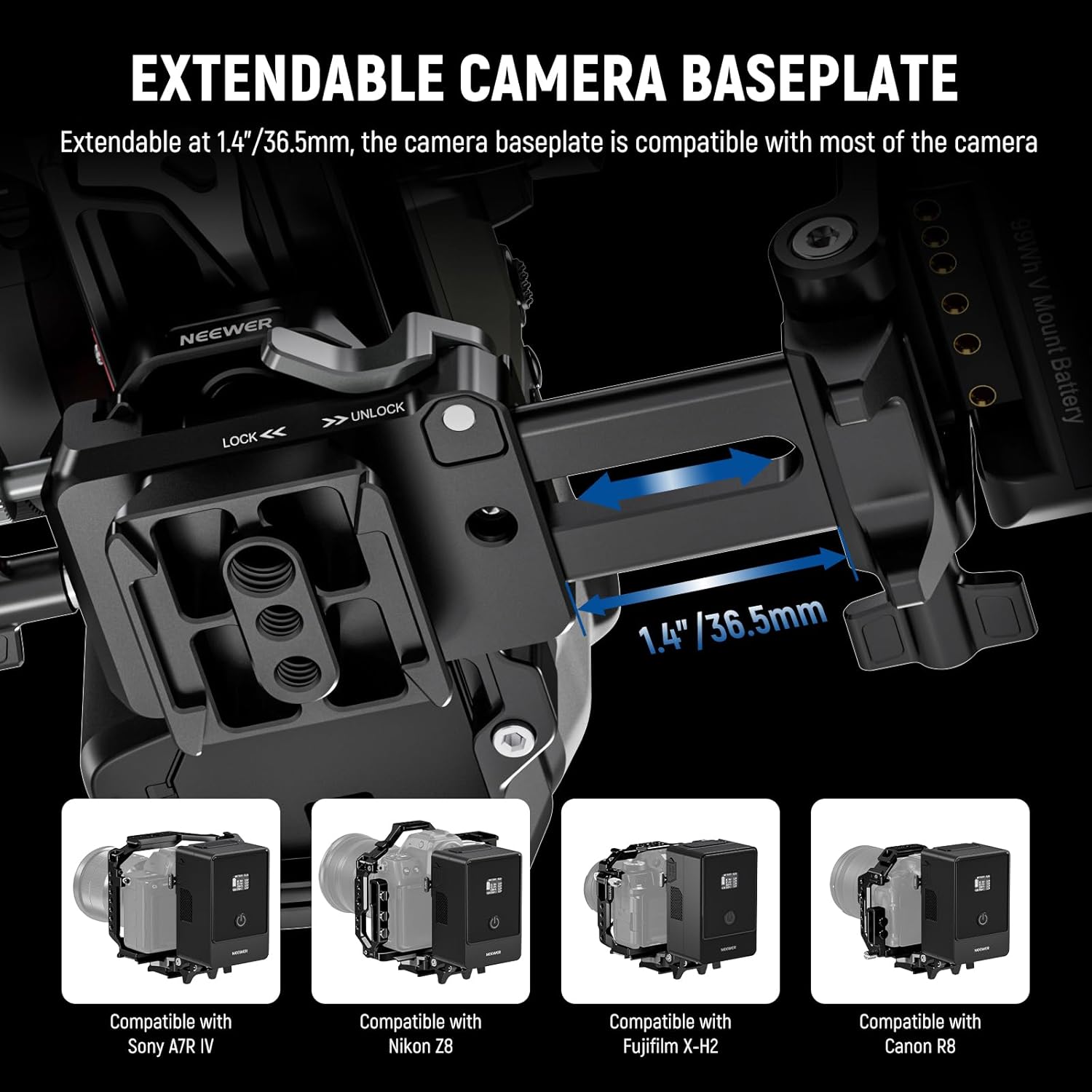 Detalle de Neewer Foldable V Mount Battery Plate with Arca Type Quick Release Baseplate for V Lock Systems