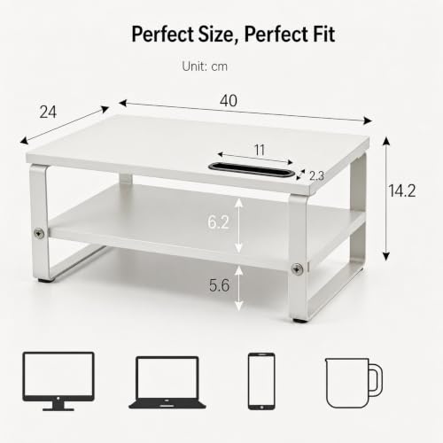 Detalle de DOMSHOCT Monitor Stand Riser with Phone Holder — 2 Tier Ergonomic Desk Accessory