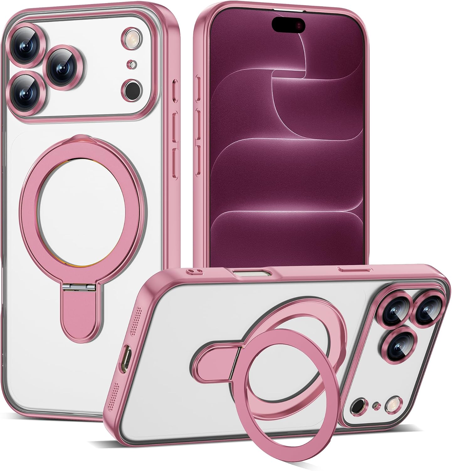 Detalle de ETPESOK Pink Plating Clear Case for iPhone 18 Pro Max with Ring Stand